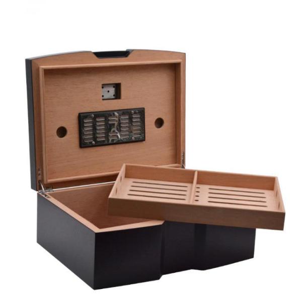 China Two Layer Wood Cigar Box Humidor High Precision Hygrometer SGS Certified Large Capacity wholesale