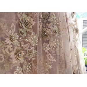 120cm Wide 3D Flower Lace Fabric , Polyester Bridal Metallic Gold Lace Fabric
