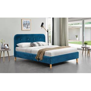 Velvet Blue Plywood Bed Frame BSCI Fabric Upholstered Queen Bed Headboard