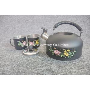 China Travel kettle black color whistle kettles with two small cups stainless steel single layer water boiled teapots supplier