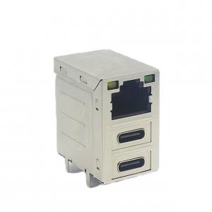 China Dual Type C Stacked USB Connectors Combo PCB Shielded RJ45 Female Socket LAN Jack supplier