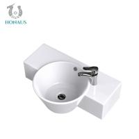 China Ceramic Glaze Bathroom Wall Hung Basin Wall Mounted Washbasin With Overflow on sale