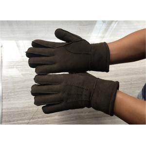 China Handsewn Sueded Lamb Shearling Gloves , Black Mens Winter Mittens supplier