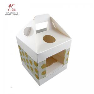 China White Color Cupcake Packing Box , PVC Window Paper Box With Handle supplier