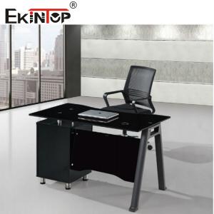 Commercial Black Glass L Shaped Desk With Drawers Modern Executive Office Furniture