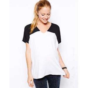 black and white maternity clothing wholesale with chiffon contrast sleeves