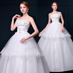 Hot Sale Appliques Beading Wedding Dress White Princess Waist Organza Wedding Dress