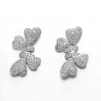 China Bow of Four Hearts 925 Silver CZ Stud Heart Earrings Small Silver Hoop Studs on sale