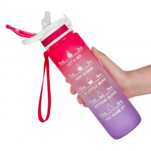 China Translucent 32oz Water Bottle With Time Marker Carry Strap supplier