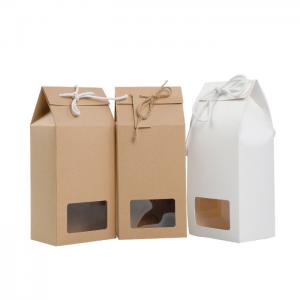 Eco Friendly Tea Food Packaging Box With Window Rope Handle