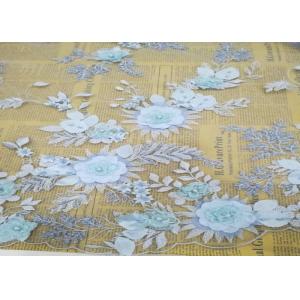 Embroidery 3D Floral Wedding Dress Lace Fabric By The Yard With Beads Light Blue
