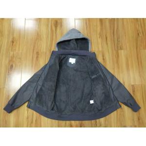 China Hooded Padded Faux Leather Jacket  Motorcycle PU Fabric supplier