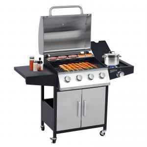 Commercial Outdoor BBQ Gas Grill with Stainless Steel Construction and Side Bunner