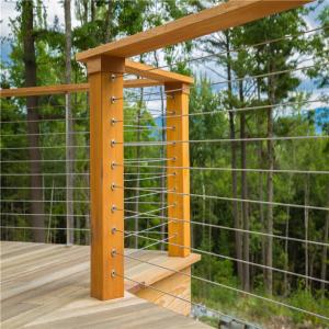 Balcony Wood Staircase Railing , Wire Cable Railing For Staircase