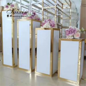 Factory wholesale square gold side white  acrylic pedestal columns for wedding event