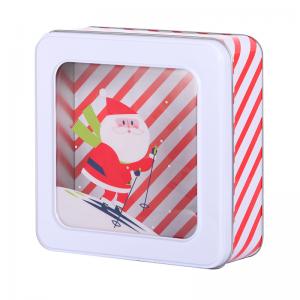 China Custom Square Cookie Tins Holiday Metal Tin Container with PVC Clear Window Vintage Tin Boxes with Lids supplier