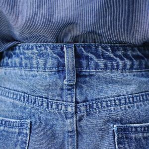 China Washed Ladies Denim Pearls A Line Jean Skirt With Hole , Blue Jean Mini Skirt supplier