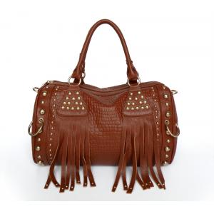 China Fashion Design New Red-brown Genuine Leather Lady Studded Tote Bag Handbag #3010X supplier