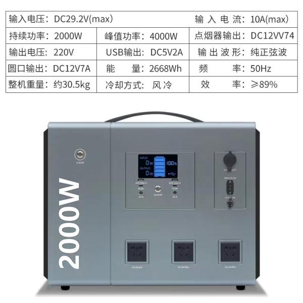Pure Sine Wave Portable Power Supply Built In Lithium Battery 2000W 2668Wh