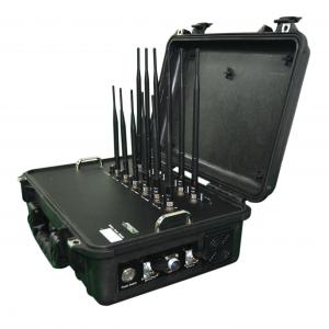 China Build In Battery Anti Terrorism Equipment Suitcase Handheld Jammer With WIFI UHF VHF Signals supplier