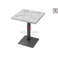 China Formica Marble Pattern HPL Hotel Dining Table with Black Color Heavy Casting Iron Base on sale
