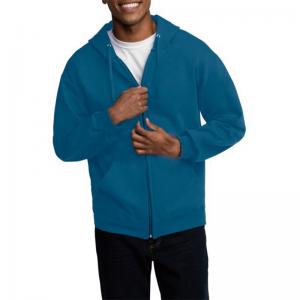 High Quality Bule Polyester Cotton Full Zip Design Mens Hoodies Jackets with Pocket