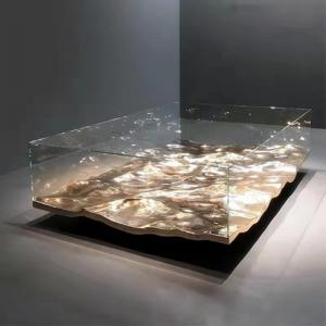 Luxury Black Marble Tempered Glass Coffee Table Furniture For Hotel