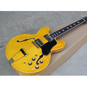 China Custom Yellow Semi-hollow Body Electric Guitar with Flame Maple Veneer,Rosewood Fretboard supplier