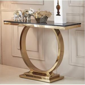 China Hot Sale Mirrored Console Table Silver Gold Hallway Table Stainless Steel leg Marble Tope supplier