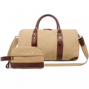 Men Canvas Leather Duffle Travel Bag Upgraded With Toiletry