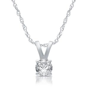 1/5ct Round CZ Solitaire Pendant Necklace 14K White Gold