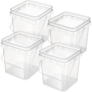 Clear Plastic Container With Lid Ice Cream Bucket Food Storage Container Freezer Storage Bucket Square Plastic Pails With Handle For Home Kitchen