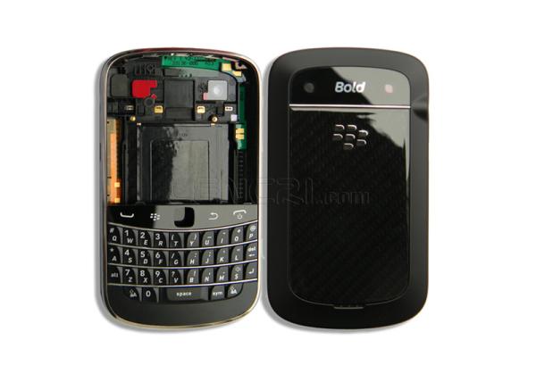 Replace BlackBerry Housing for Bold 9900 in Black and White with Frame and Plate