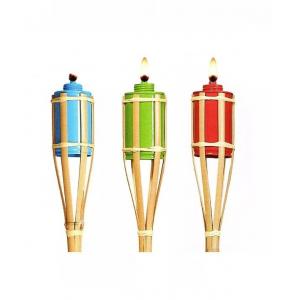 Halloween Decoration Bamboo Tiki Torches With Refillable Weaving Metal Oil Canister