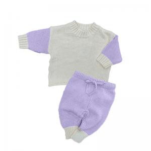 Custom Knitted 2 Piece Set 100% Cotton Baby Color Block Relaxed Fit With Drawstring Knit Pants Toddler Sleep Wear