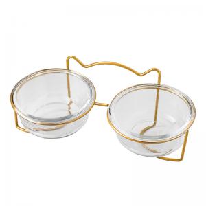 Elevated Pet Glass Cat Bowls Double For Protecting Pet Spine