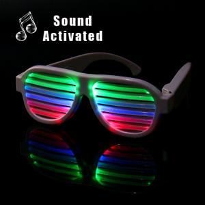 White Frame Sound Activated  LED Shutter Shades Glasses For Concerts, Party, Night Clubs, Music Festivals