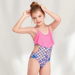 China One Piece Girls Swim Wear Bikini Colorful Fish Scales Printed Girls Summer Swimsuit supplier