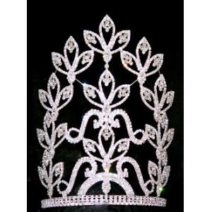 Large leaves rhinestone crowns and tiaras for pageant girls lady hot sale tall crowns supplier whosale pageant crowns