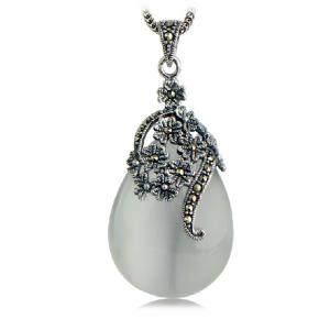 Thai 925 Silver Pendant Necklace White Opal and Marcasite (JX467WHITE)