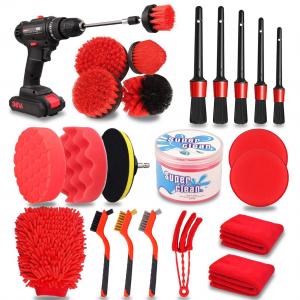 24 Pcs Car Detailing Brush Set  Wash Kit With Cleaning Gel For Interior Exterior Wheels Dashboard