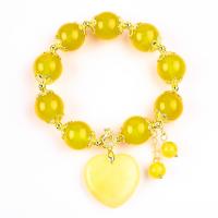 China 14MM Natural Energy Yellow Chalcedony With Yellow Jade Heart Carving  Lucky Crystal Bead Bracelet on sale