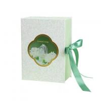 China Green Folded Book Carboard Boxes With Ribbon Transparent Window For Perfume Gift Packaging on sale