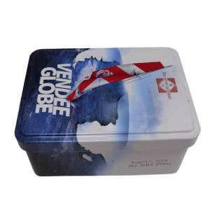 China La galleta rectangular decorativa Tin Can CMYK barniza las latas vacías con la tapa con bisagras supplier
