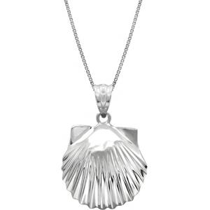 Sterling Silver High Polished Seashell Necklace Pendant with 18" Box Chain
