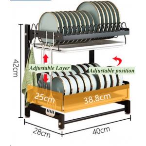 Removable 400*280*420mm 2 Layer Dish Drying Rack / Carbon Steel Dish Drainer