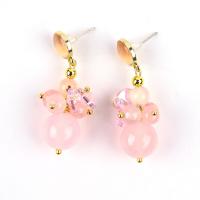 China Pink Chalcedony Crystal Stone Unique DIY Oval Pendant Round Bead Stud Earrings For Daily Wear on sale