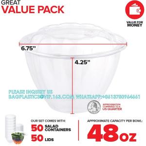 48 Oz. Disposable Salad Bowls - On-The-Go Salad Bowl - Plastic Salad Containers For Dinner - Large Salad Bowl To-Go Cont