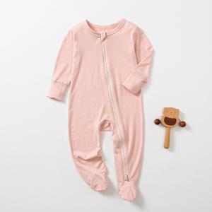 China Custom bamboo pajamas baby romper with feet zipper pajamas sleepwear onesie organic bamboo baby clothes baby zipper romper supplier