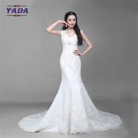 China Fashion v neck tulle handmade embroidery bride white beaded mermaid wedding dresses on sale